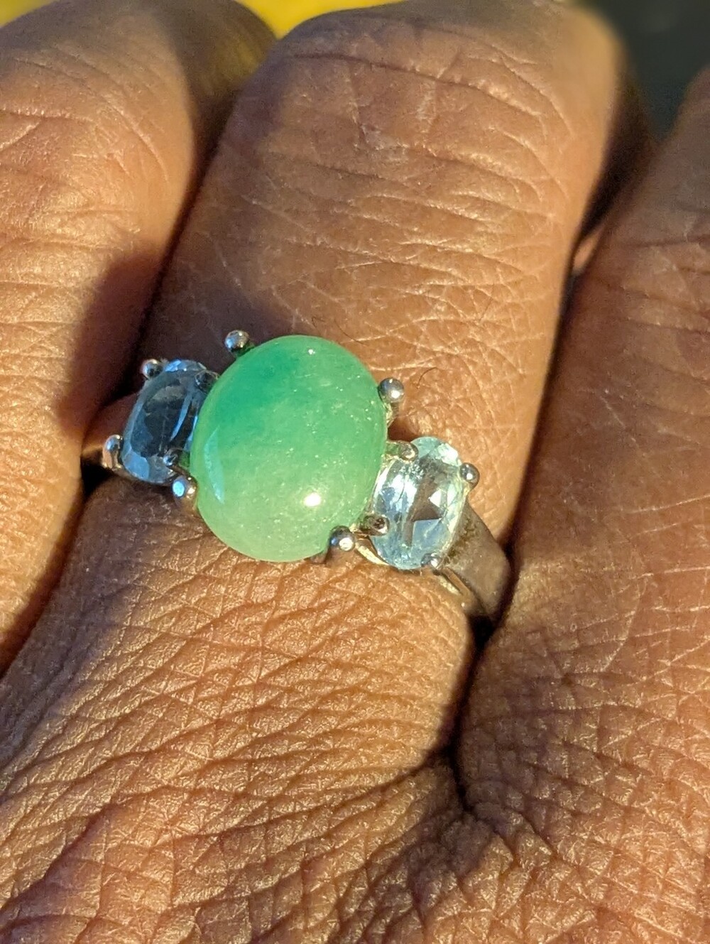 Vintage Sterling Silver Avon Ring with Jade and Blue Topaz Stones